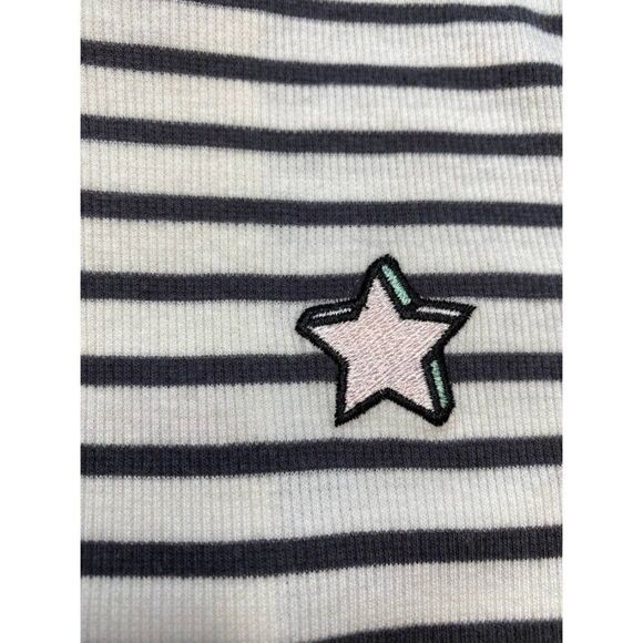 Girls Manguun Top Gray White Stripe Ribbed Knit Cold Shoulder Sz Large NEW‎ - Picture 2 of 6